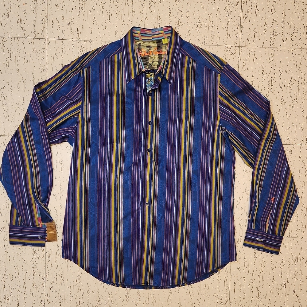 Robert Graham Stripe Paisley Multi Color Button Down Long Sleeve Dress Shirt